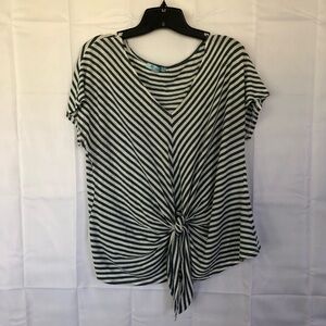 She + Sky Blue and White Striped Tie Front Top - Size L